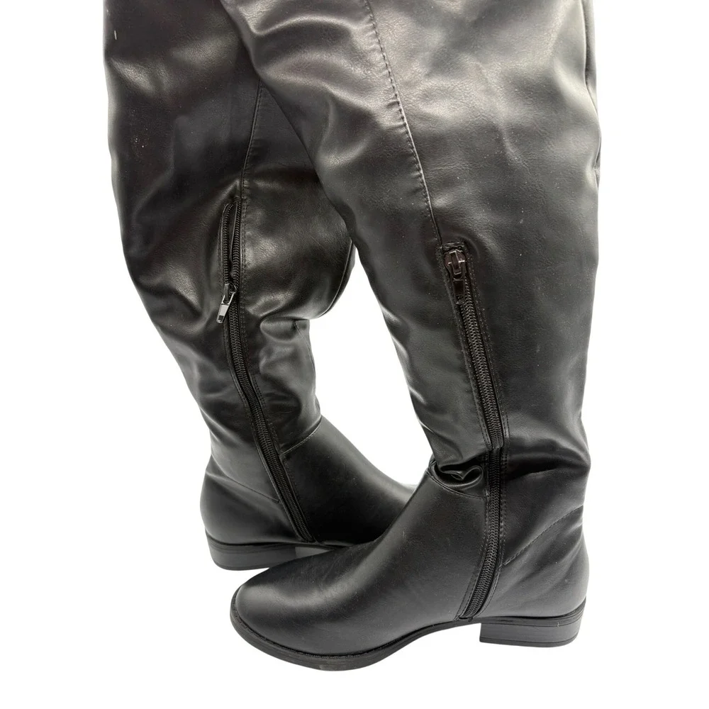 Sacha Over The Knee Boots Womens Size 7 Black New Fold Over Cuff Buckle Detail